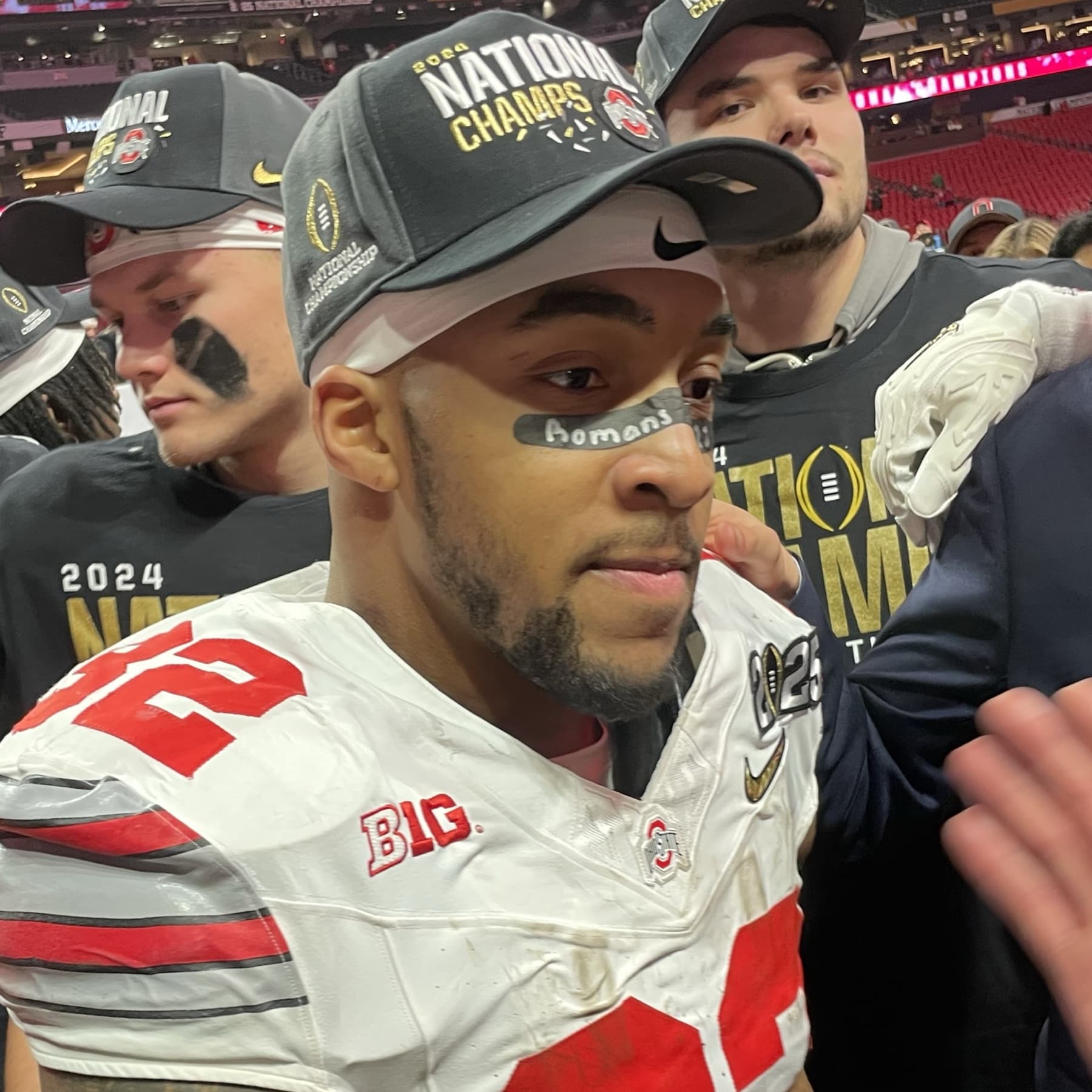 TreVeyon Henderson celebrating Ohio State's national championship