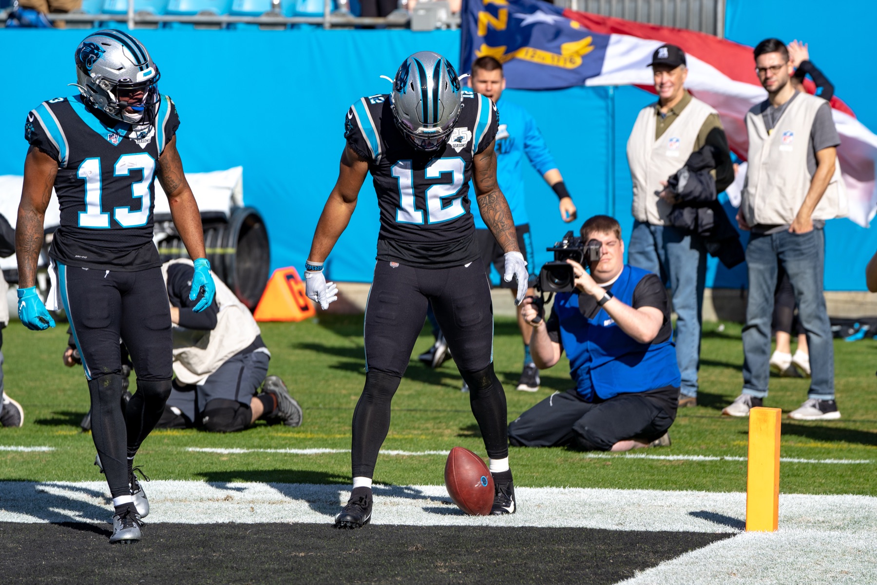 DJ Moore celebrating a touchdown for the Carolina Panthers